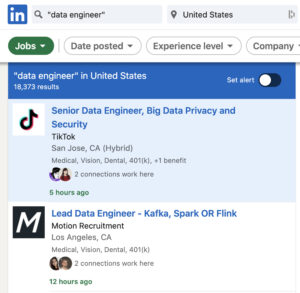 Data Engineer jobs posted on LinkedIn