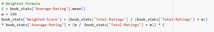 weighted formula for book recommendation system python