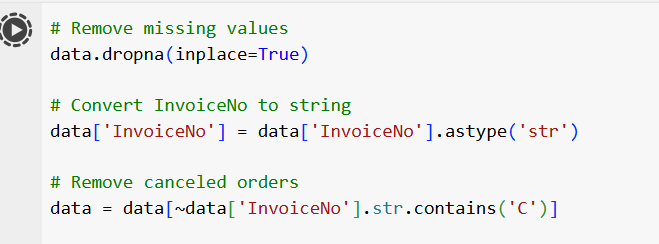 data cleaning for market basket analysis using python data