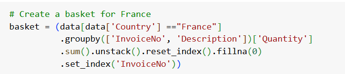create a basket for france weclouddata.com